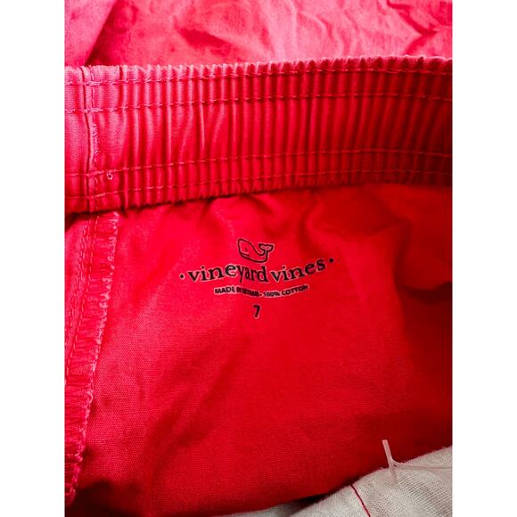 Vineyard Vines Boys Cotton Shorts Size 7 Coral Red Elastic Waist Drawstring - Picture 3 of 6